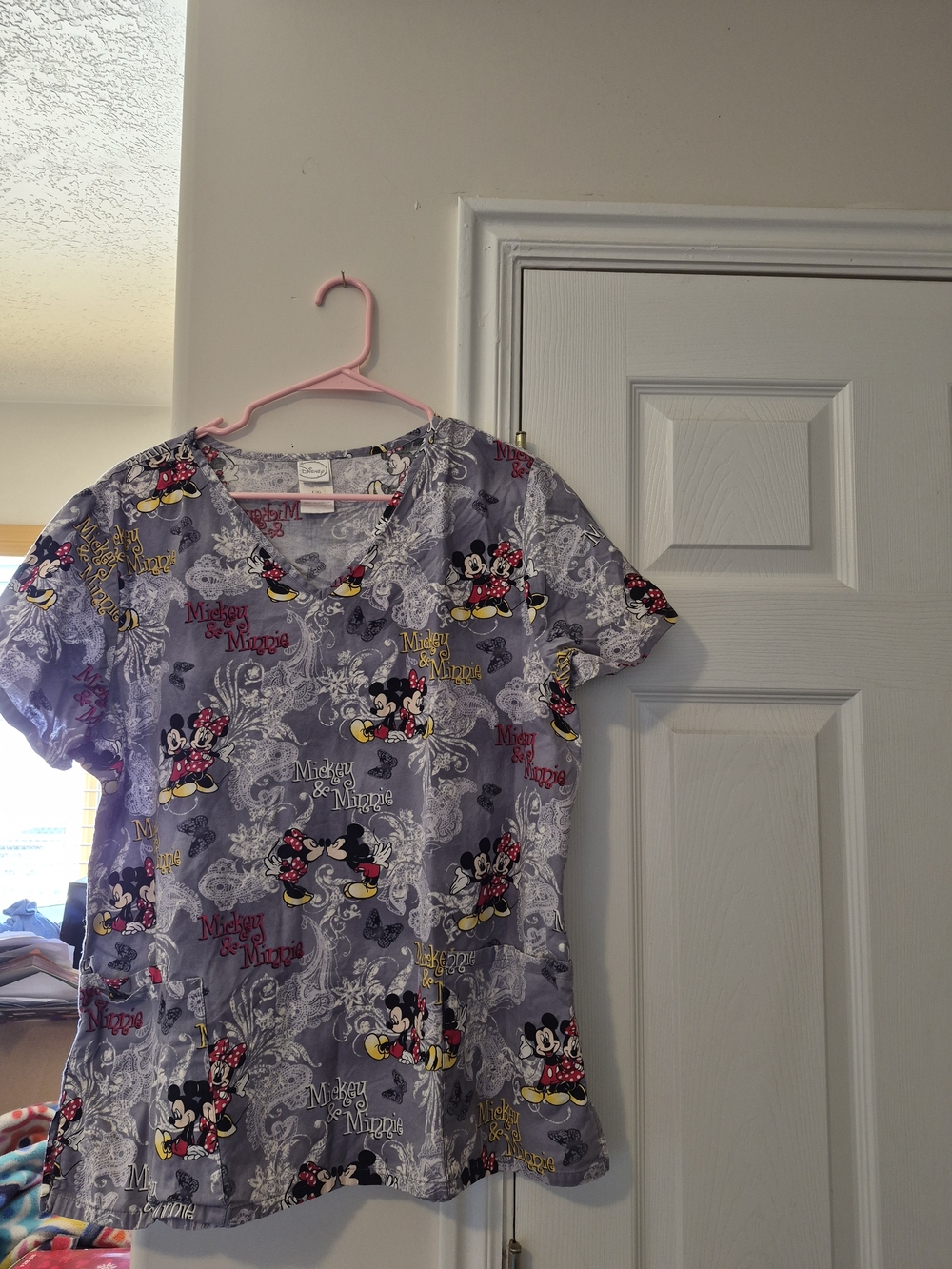 Disney Gray Minnie & Mickey Print Women's Top